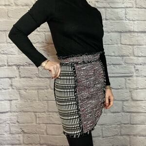 French Connection boucle and brocade patchwork mini skirt